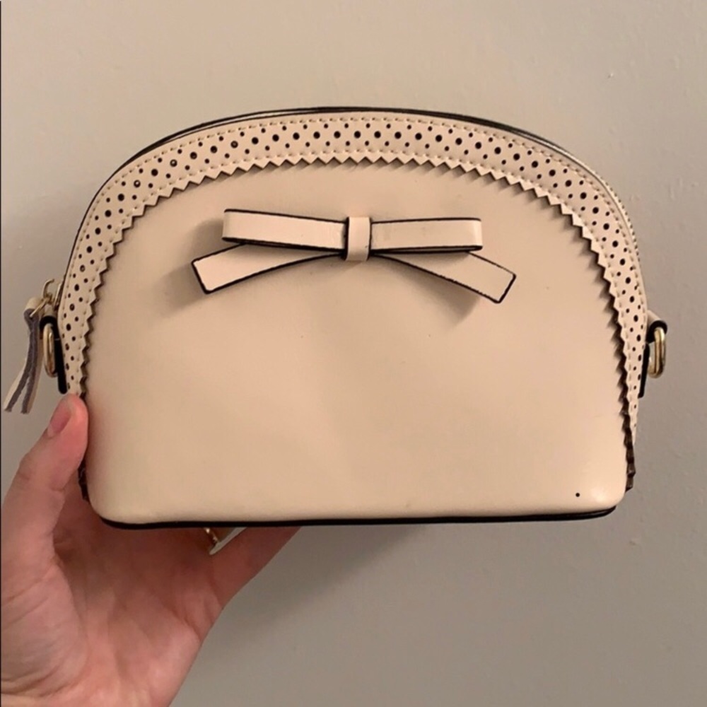 Small Cream Crossbody Purse with Bow